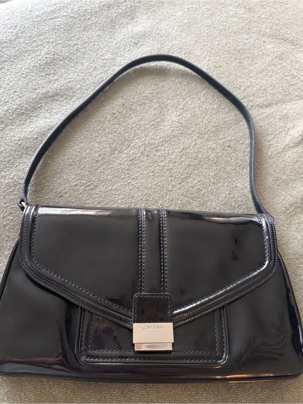 Calvin Klein Glossy Black Patent Shoulder Bag